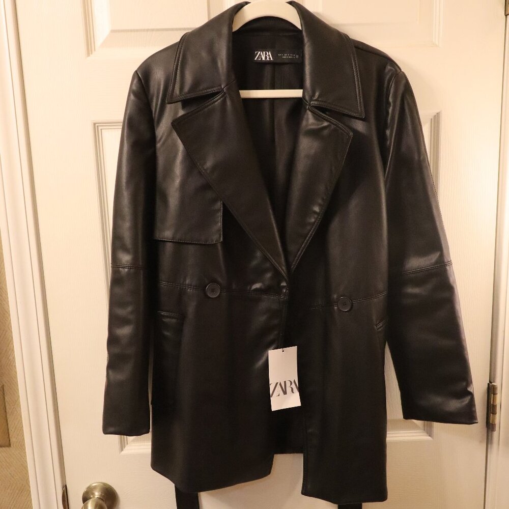 Zara Faux Leather Trench, Size Small, Brown